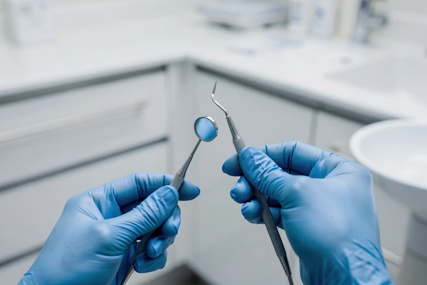 Ein Zahnarzt führt eine präzise Behandlung mit sterilen Instrumenten durch